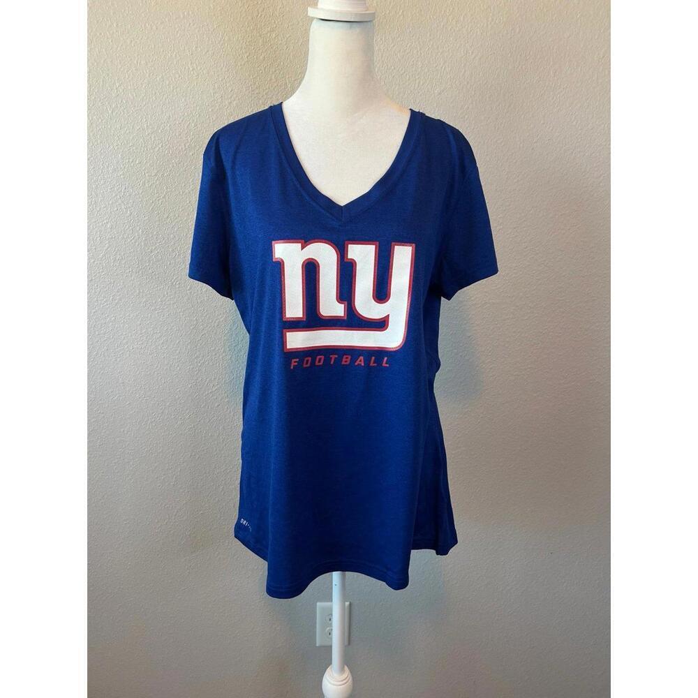 Nike Drifit NFL NY Giants Logo VNeck TShirt Blue Size Large